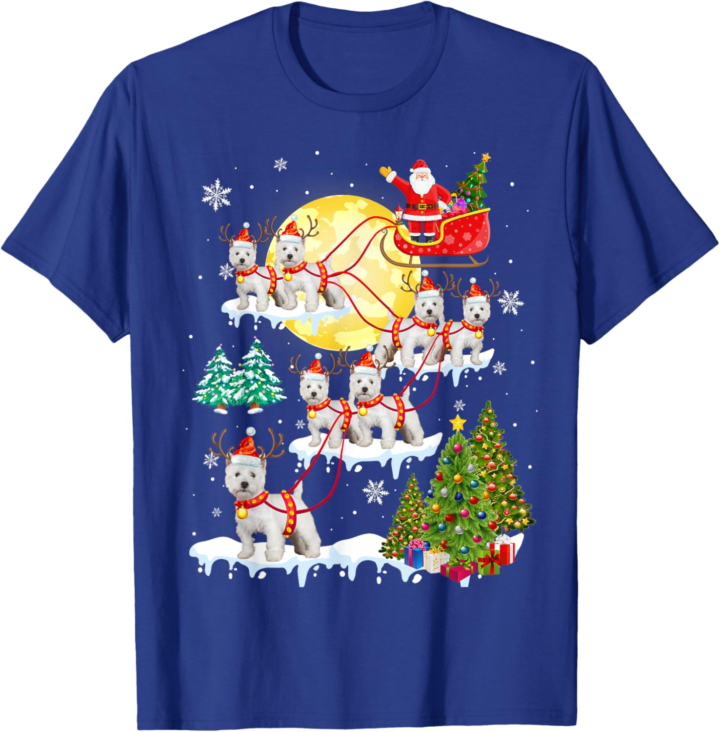 Funny Westie Christmas Tree Westie Santa Hat Lights Xmas T-Shirt - T-Shirt | Royal
