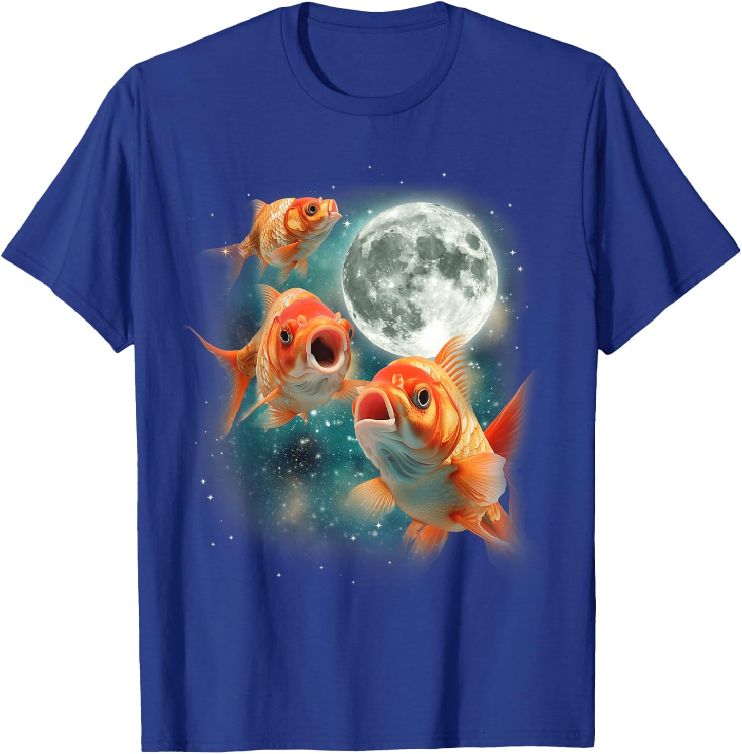 Three Goldfish Moon | 3 Fish Moon Unique Goldfish Parody T-Shirt - T-Shirt | Royal