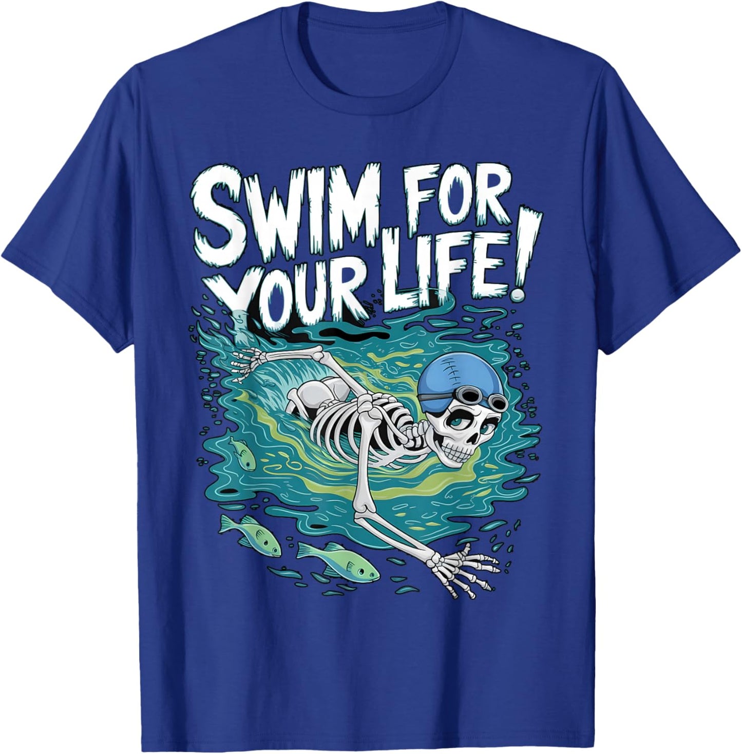 Halloween Skeleton Swimming Swim For Your Life Swimmers Dad T-Shirt - T-Shirt | Royal