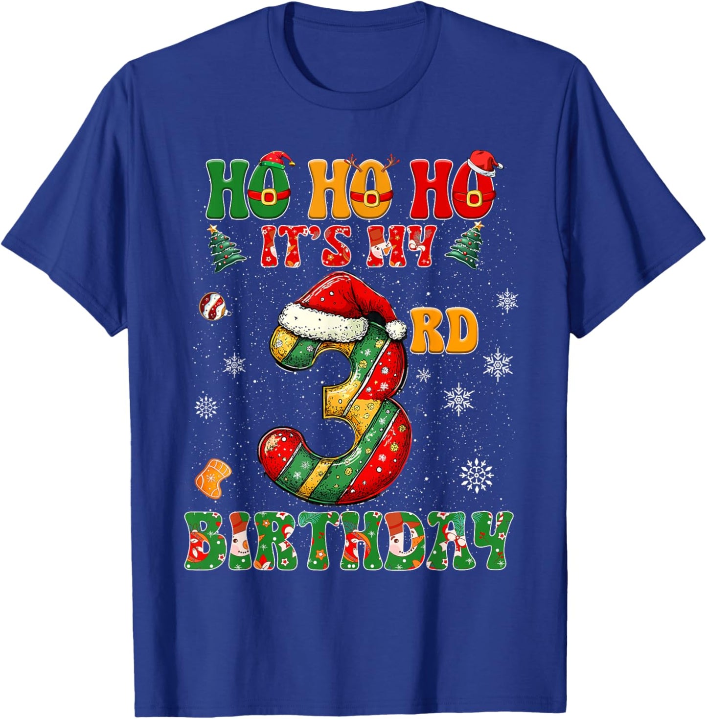Ho Ho Ho It's My 3rd Birthday Xmas Candy Cane 3 Years Old T-Shirt - T-Shirt | Royal