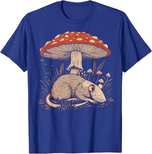 Cute Rat Mouse Cottagecore Aesthetic Under The Mushroom T-Shirt - T-Shirt | Royal