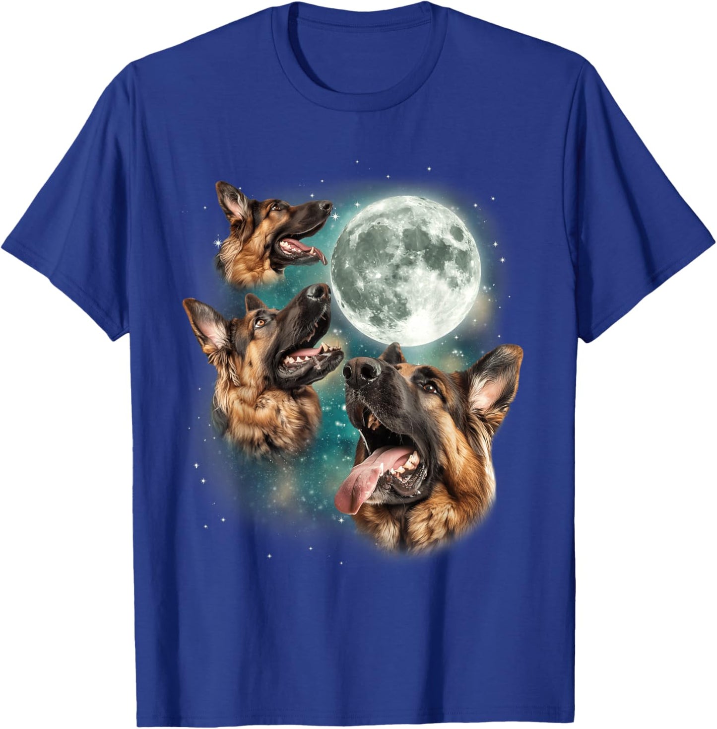Three German Shepherd Moon | Funny Howling Dogs Canine Meme T-Shirt - T-Shirt | Royal