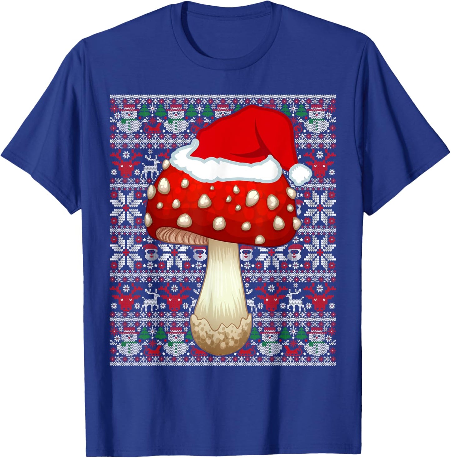 Santa Hat Ugly Christmas Sweater Mushroom Fruit Lovers T-Shirt - T-Shirt | Royal