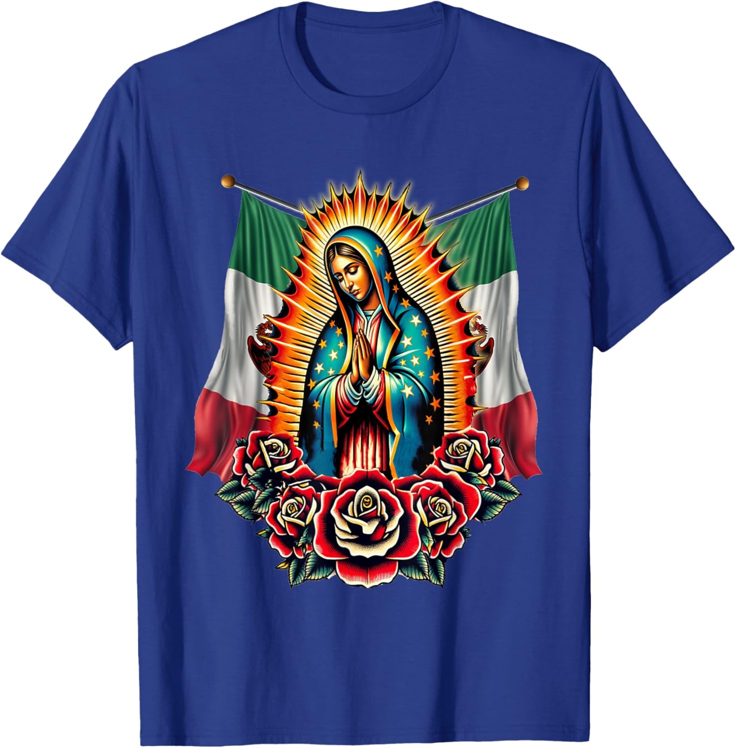 Our Lady Virgen De Guadalupe Virgin Mary Mexican Flag T-Shirt - T-Shirt | Royal