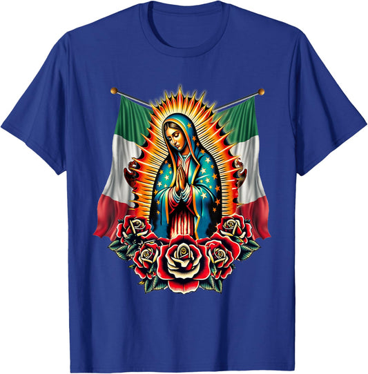 Our Lady Virgen De Guadalupe Virgin Mary Mexican Flag T-Shirt - T-Shirt | Royal