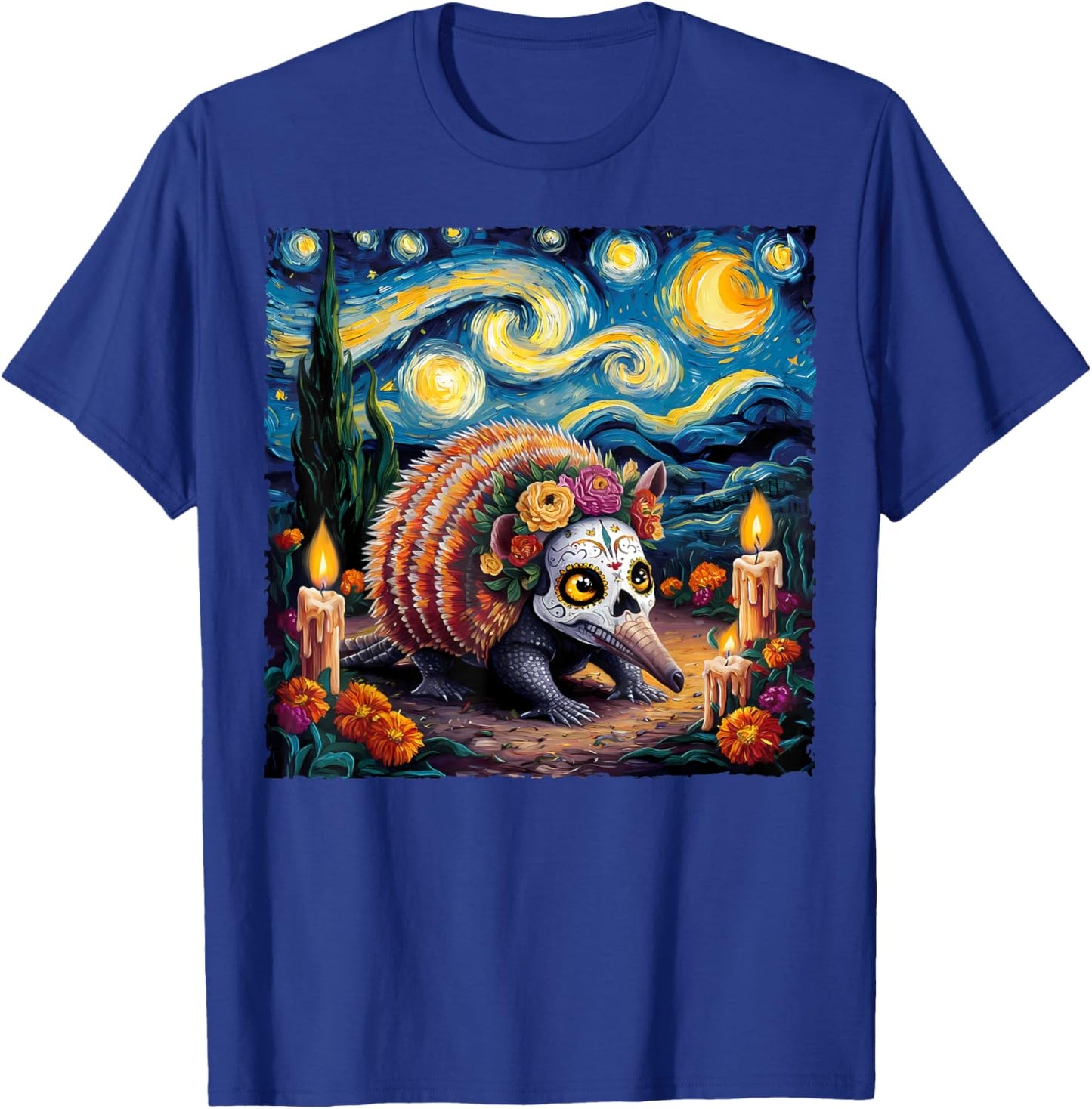 Armadillo Van Gogh Style The Starry Night Day Of Dead Funny T-Shirt - T-Shirt | Royal
