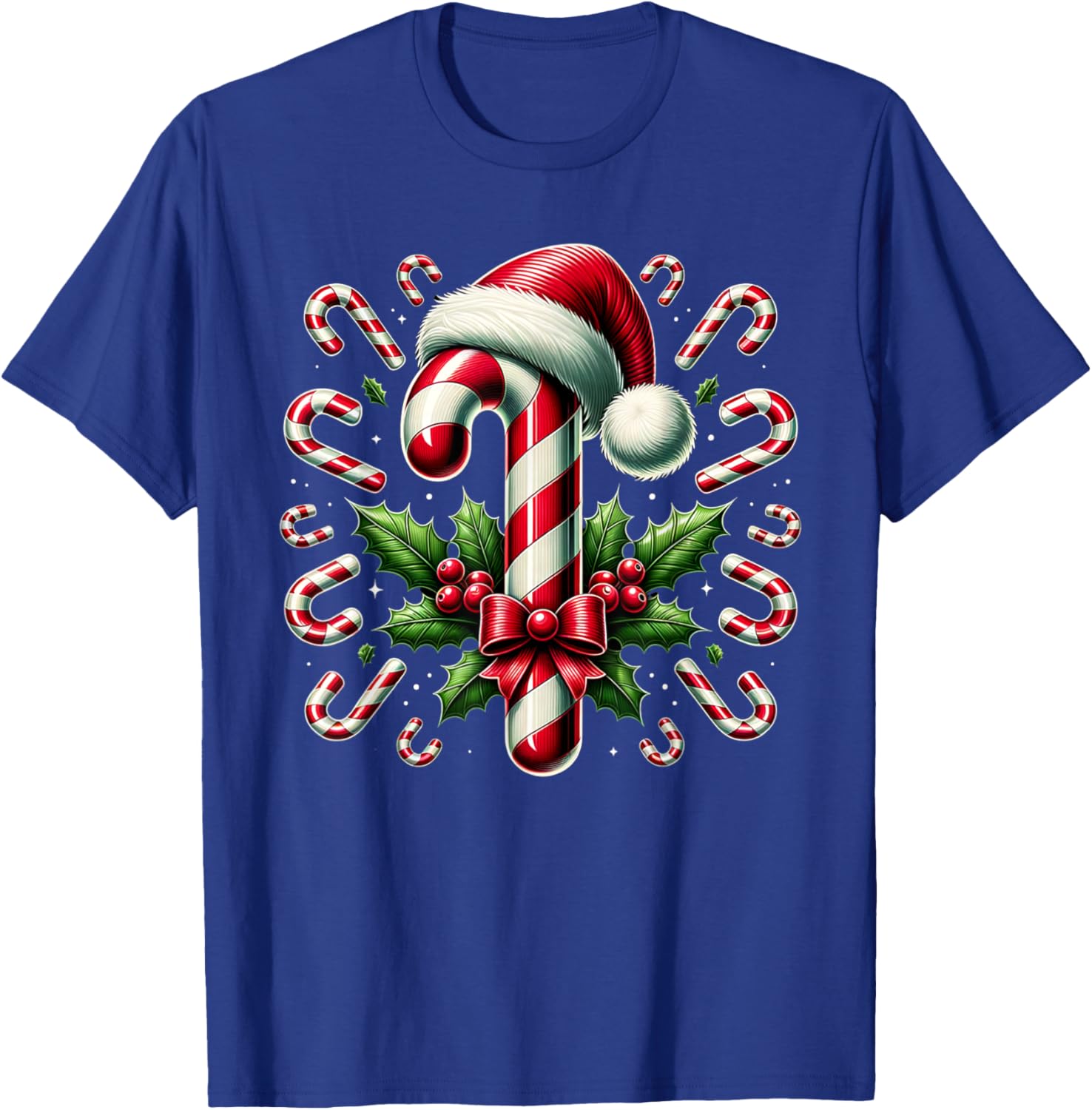 Christmas Candy Cane Crew Lights Red and White Candy Costume T-Shirt - T-Shirt | Royal