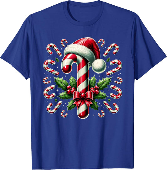 Christmas Candy Cane Crew Lights Red and White Candy Costume T-Shirt - T-Shirt | Royal