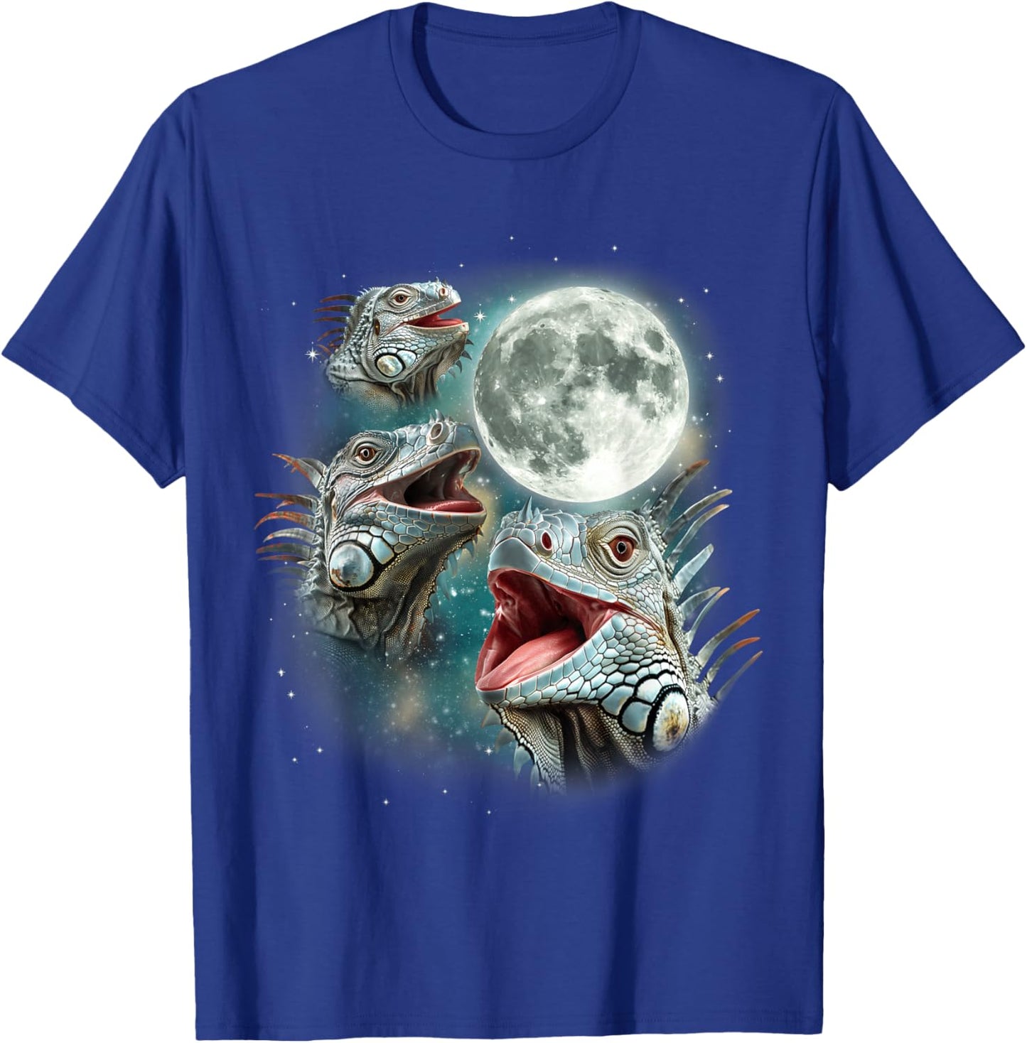 Three Iguana Moon | 3 Howling Reptiles Night Wildlife Iguana T-Shirt - T-Shirt | Royal