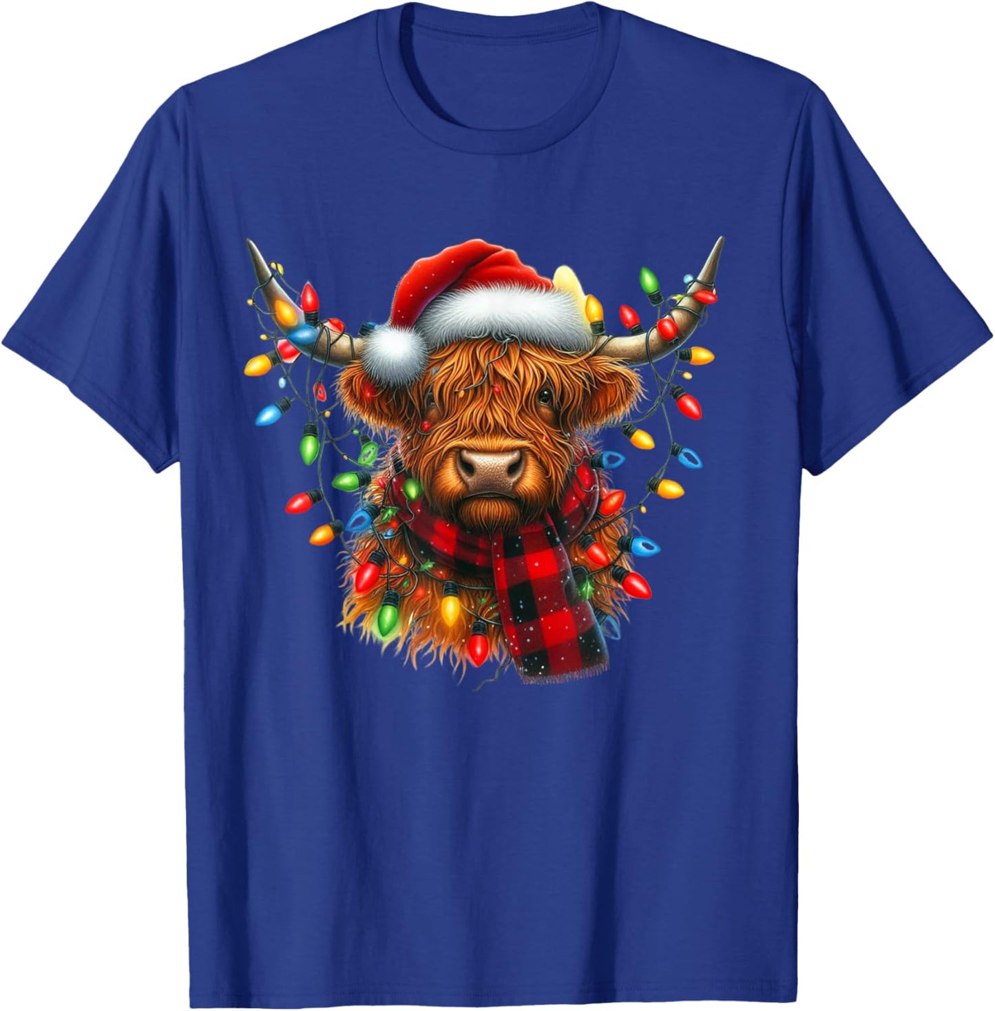 Scottish Highland Cow Santa Claus Hat Christmas Highland Cow T-Shirt - T-Shirt | Royal