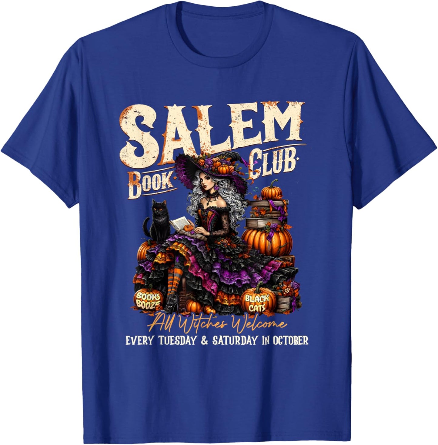 Salem Book Club Witches Welcome Books Black Cats T-Shirt - T-Shirt | Royal