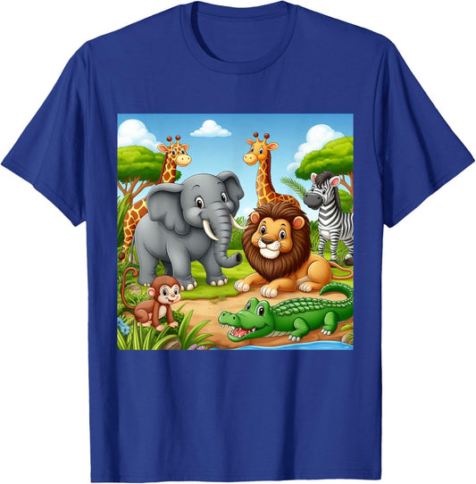 Cute Animals Cartoon Jungle Theme - Cool Funny Animal Art T-Shirt - T-Shirt | Royal