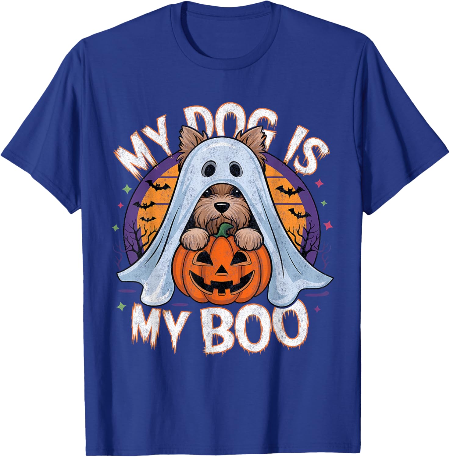 Halloween Dog Costume Vintage Ghost Yorkie My Dog Is My Boo T-Shirt - T-Shirt | Royal