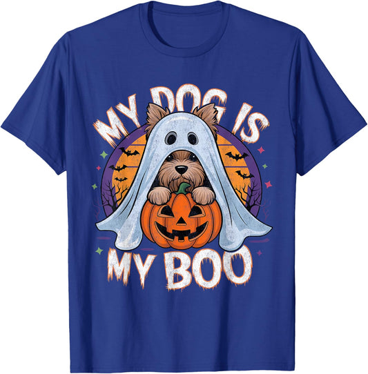 Halloween Dog Costume Vintage Ghost Yorkie My Dog Is My Boo T-Shirt - T-Shirt | Royal