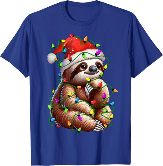 Sloth Santa Christmas Tree Lighting Xmas Funny T-Shirt - T-Shirt | Royal