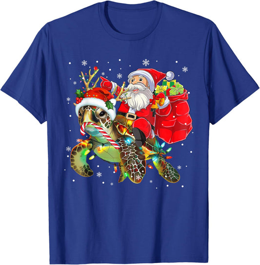Funny Turtle Christmas Santa Riding Sea Turtle Xmas 2025 T-Shirt - T-Shirt | Royal