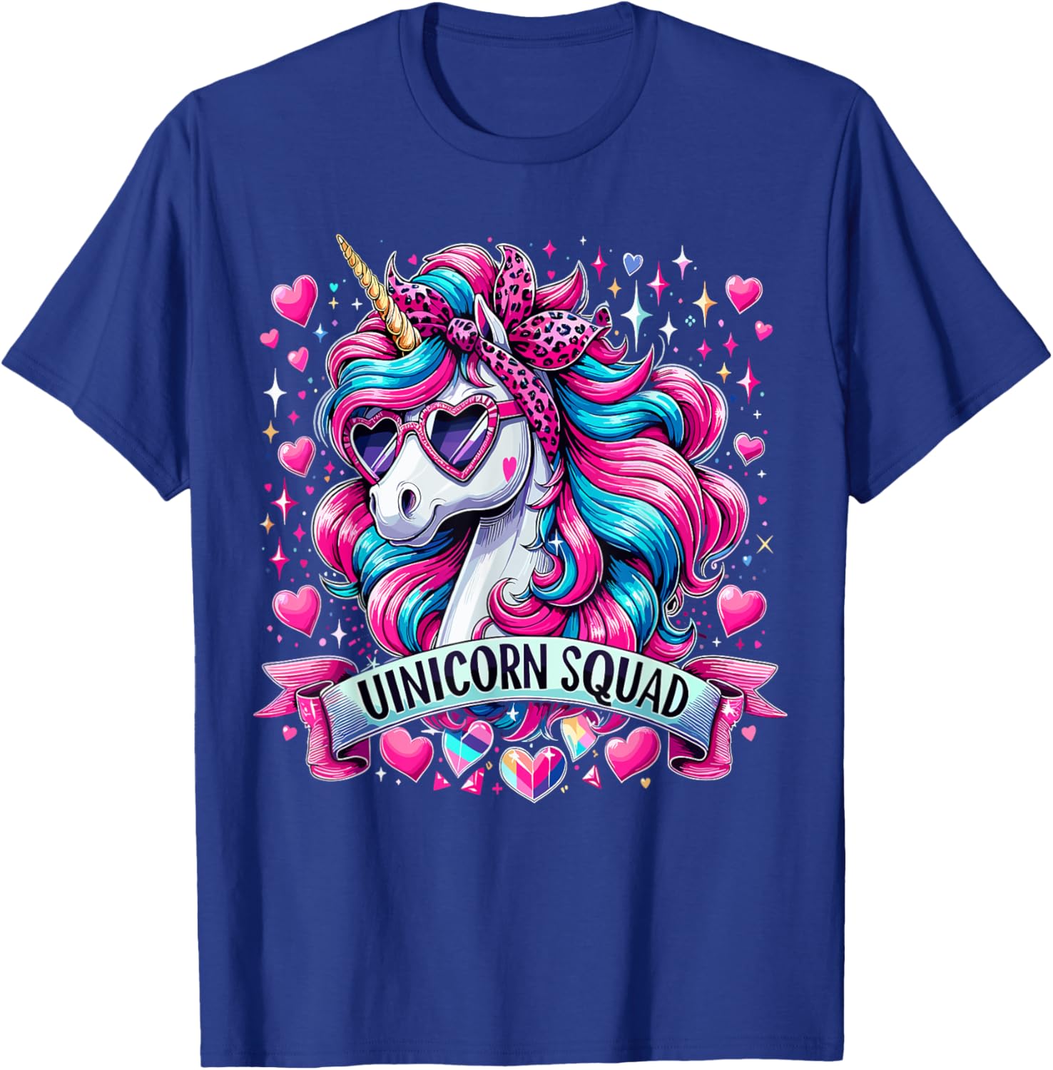 Unicorn Squad Unicorn with leopard Bandana T-Shirt - T-Shirt | Royal