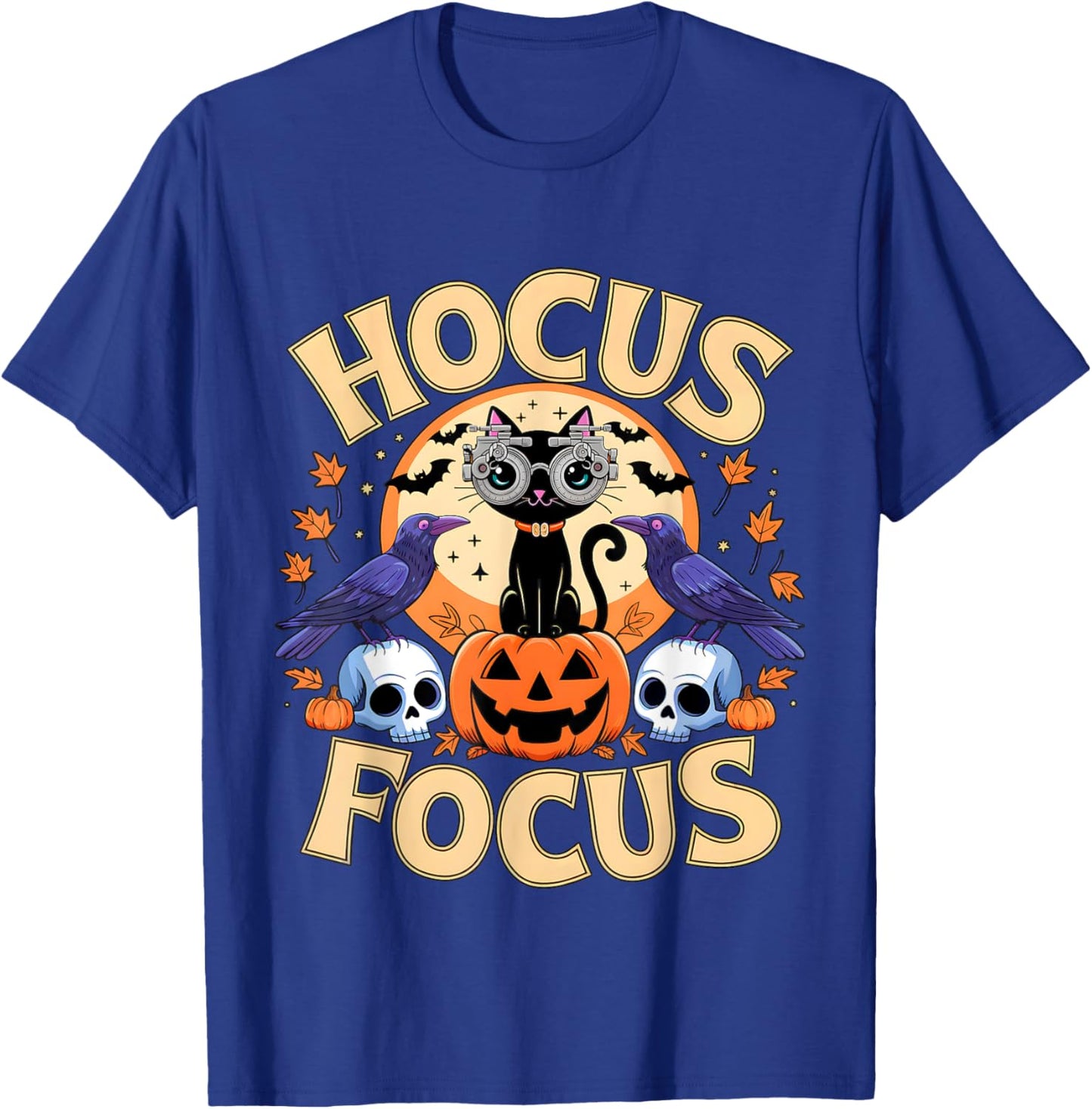 Hocus Focus Optometry Halloween Shirt Eye Doctor Cat Spooky T-Shirt - T-Shirt | Royal