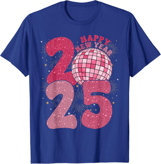 Groovy Happy New Year 2025 Disco Ball New Years Eve Party T-Shirt - T-Shirt | Royal