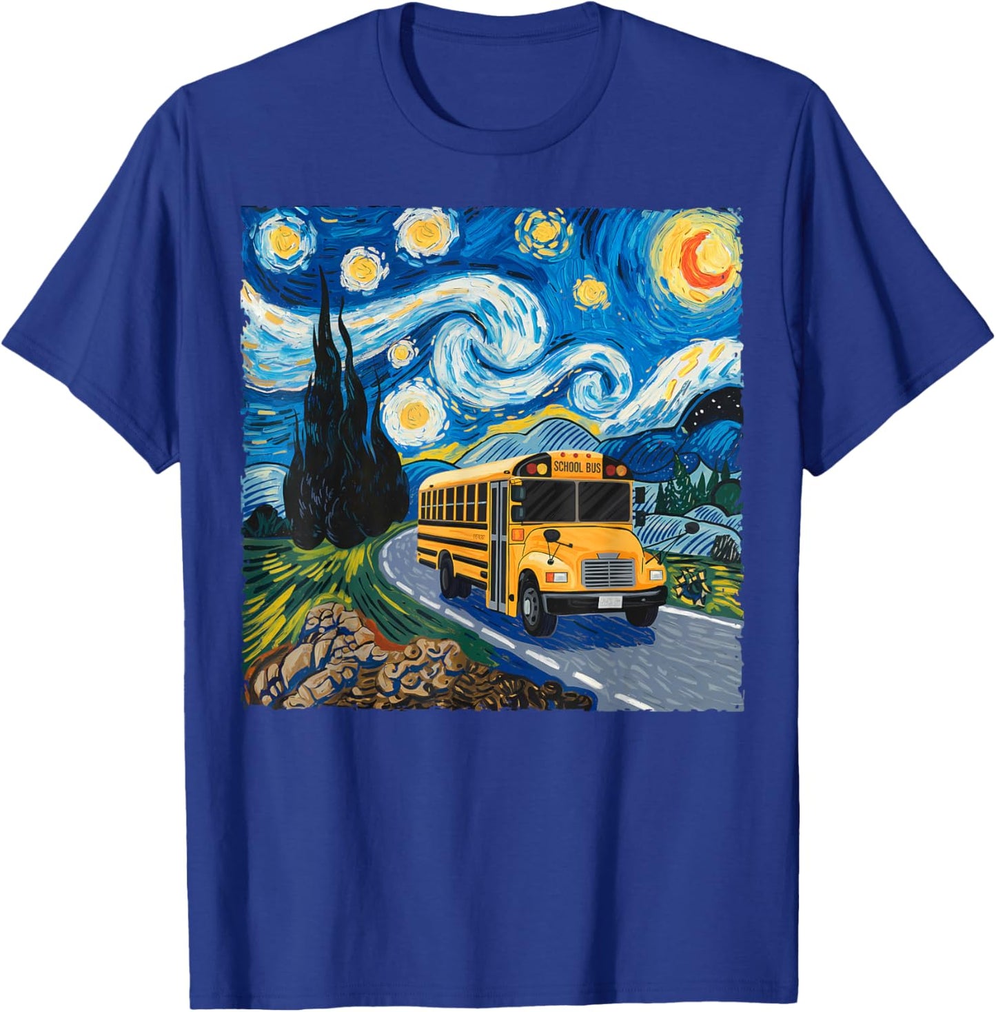 Starry Night School Bus Driver Van Gogh Art Style Halloween T-Shirt - T-Shirt | Royal