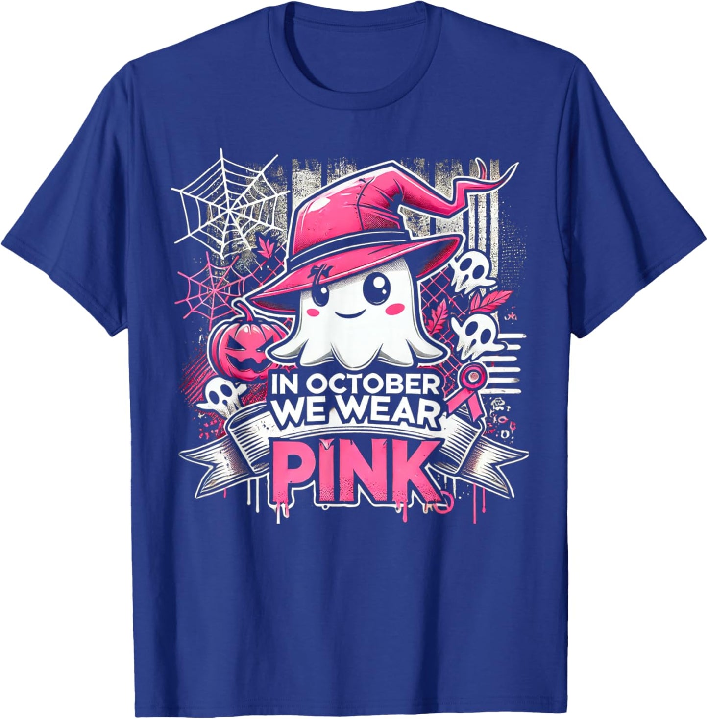 October We Wear Pink Ghost Witch Halloween T-Shirt - T-Shirt | Royal