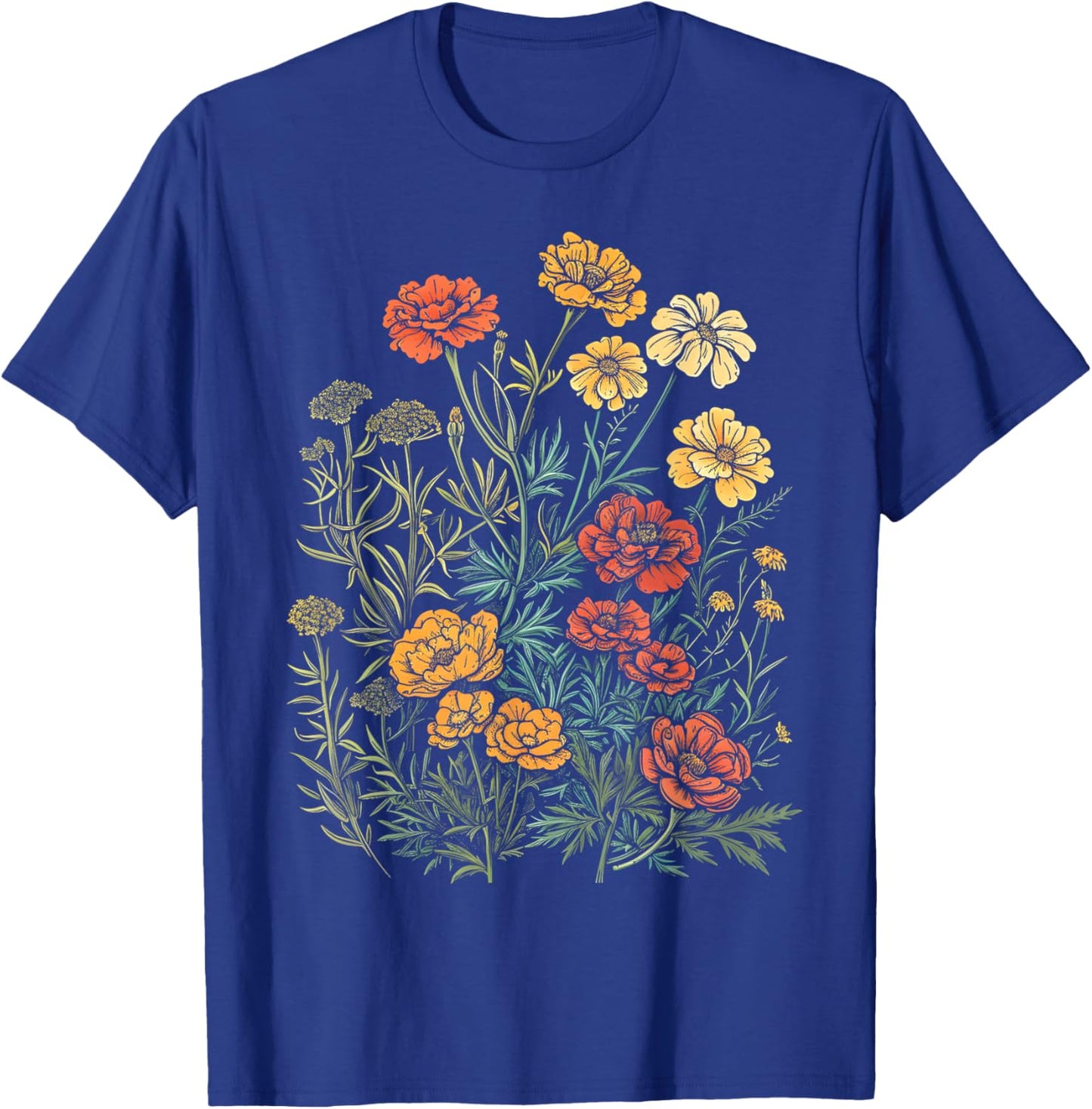 Vintage Botanical Marigold Flower Girl Cute Floral Plant Mom T-Shirt - T-Shirt | Royal