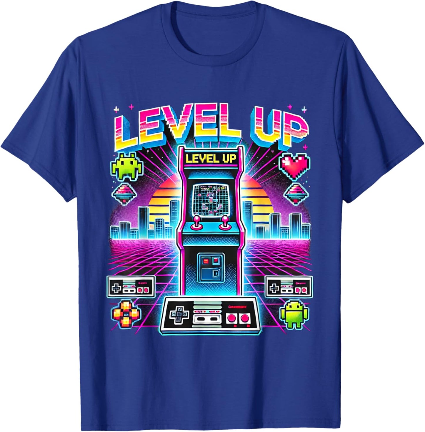 Level-Up for Gamers Nostalgic Retro Arcade T-Shirt - T-Shirt | Royal