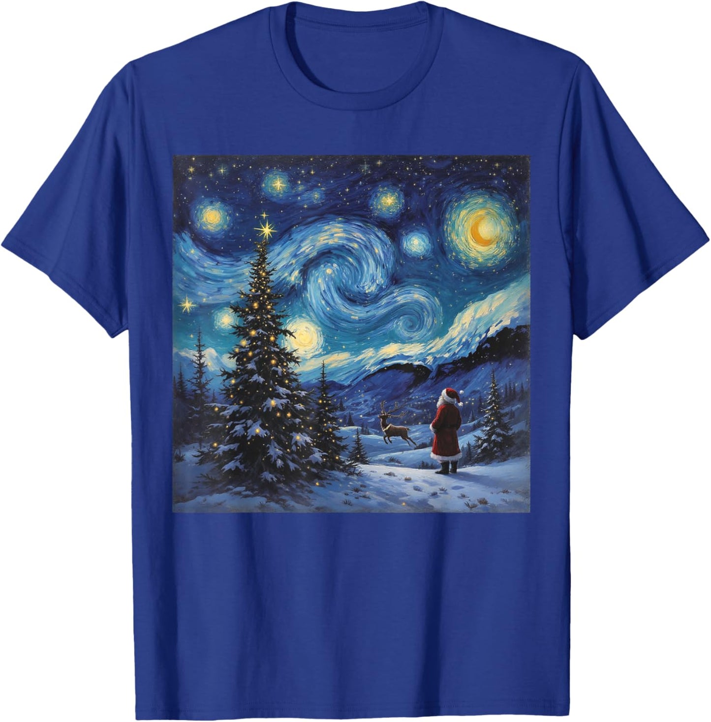 Xmas Santa Van Gogh Famous Painting Starry Night Christmas T-Shirt - T-Shirt | Royal