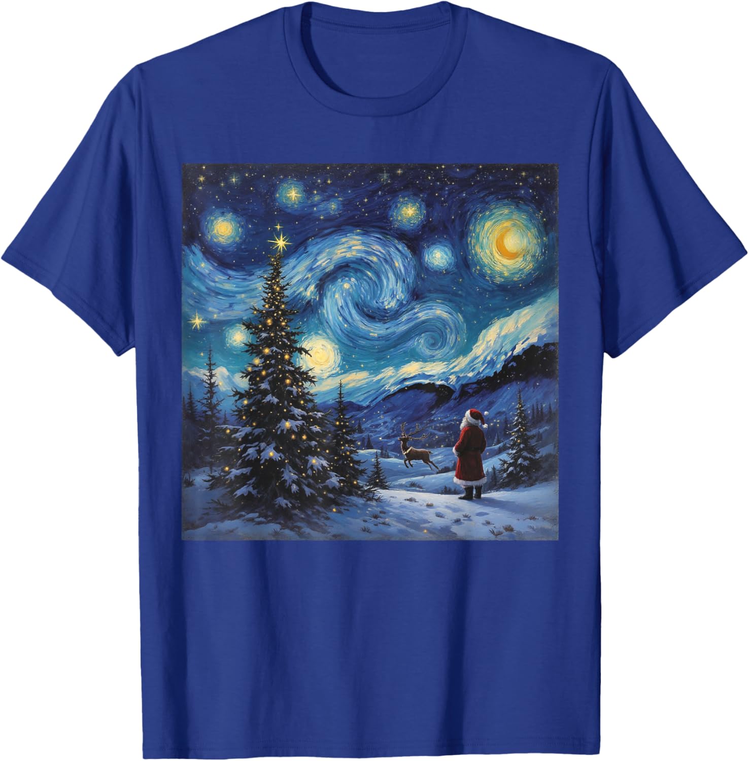 Xmas Santa Van Gogh Famous Painting Starry Night Christmas T-Shirt - T-Shirt | Royal