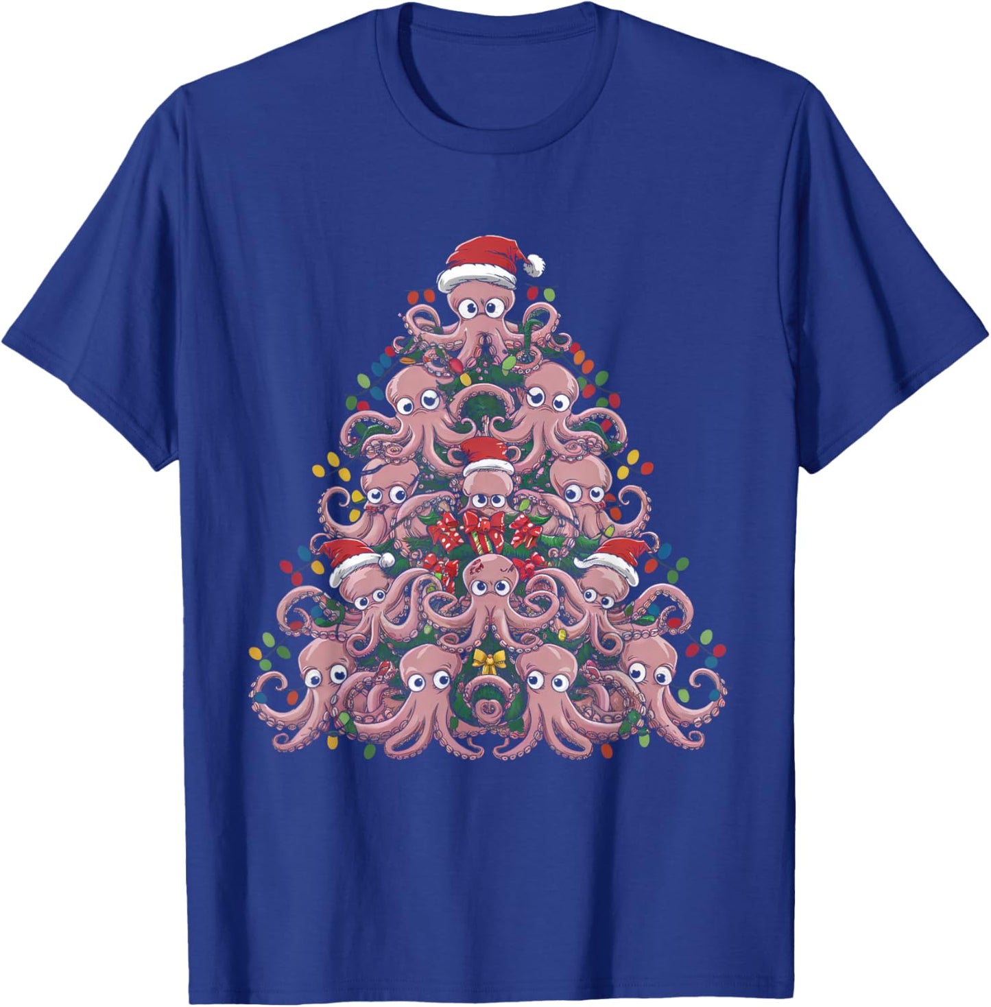 Octopus Xmas Lighting Santa Funny Octopus Christmas Tree T-Shirt - T-Shirt | Royal