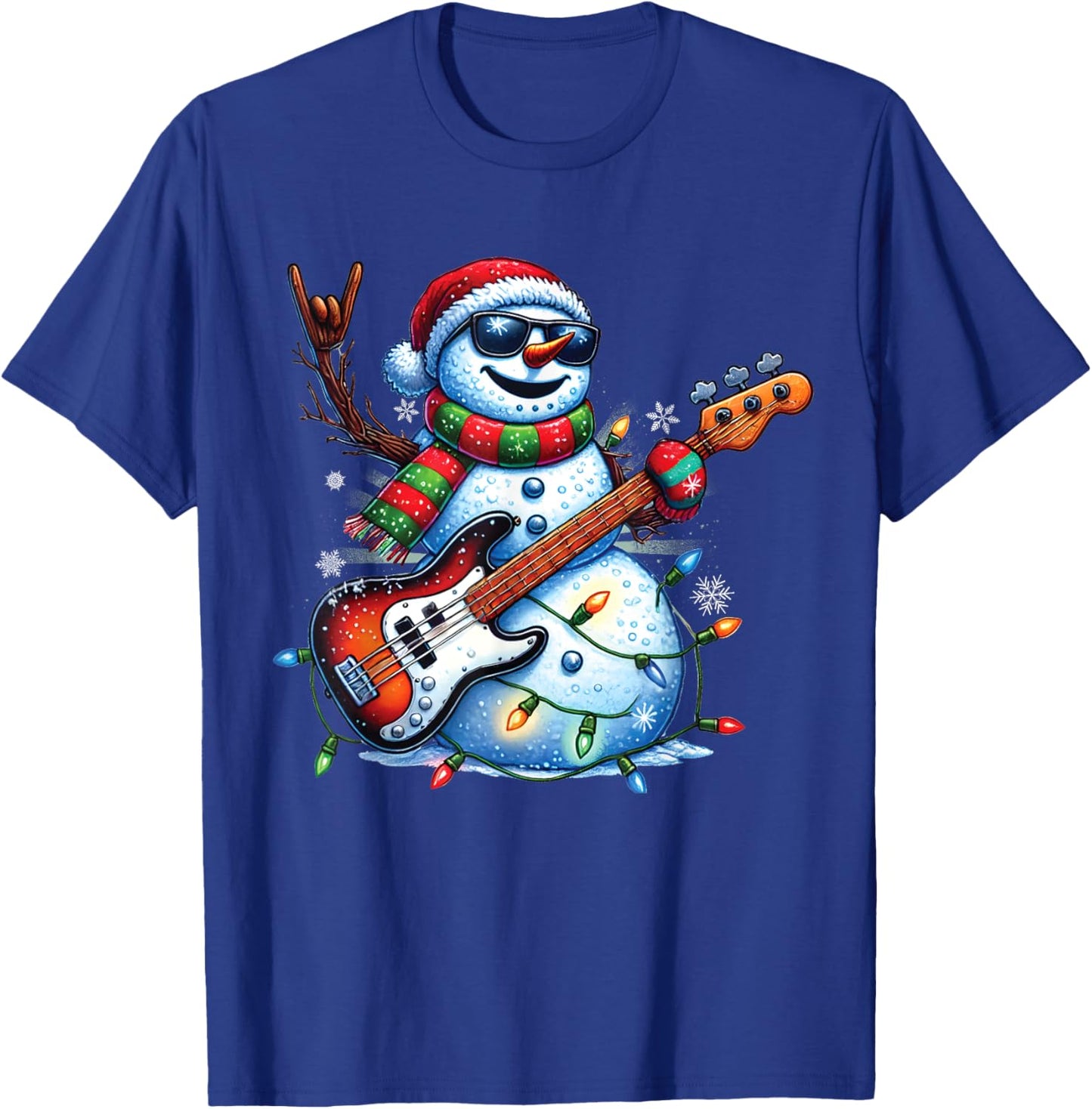 Funny Snowman Playing Guitar Christmas Musician Guitarist T-Shirt - T-Shirt | Royal
