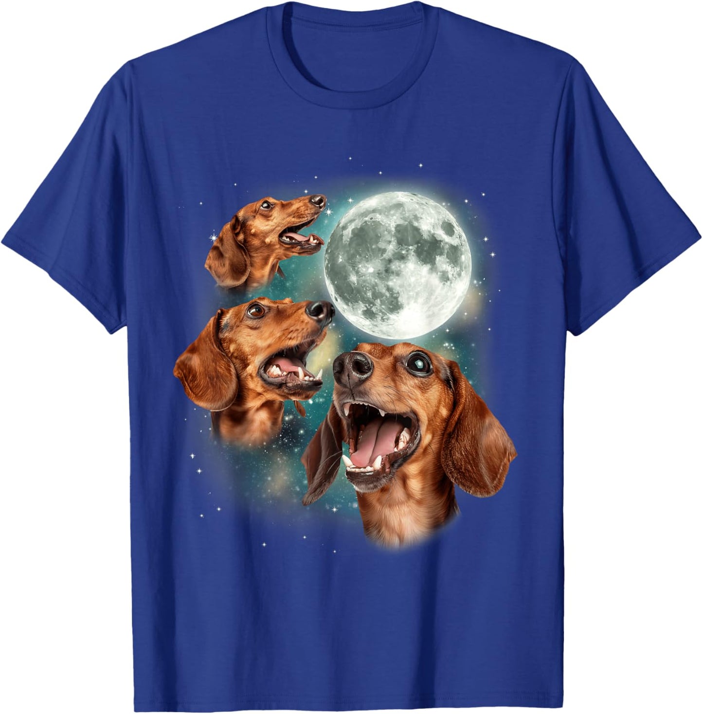 Three Dachshund Moon | 3 Wiener Pups Dog Lover Dachshund Pet T-Shirt - T-Shirt | Royal