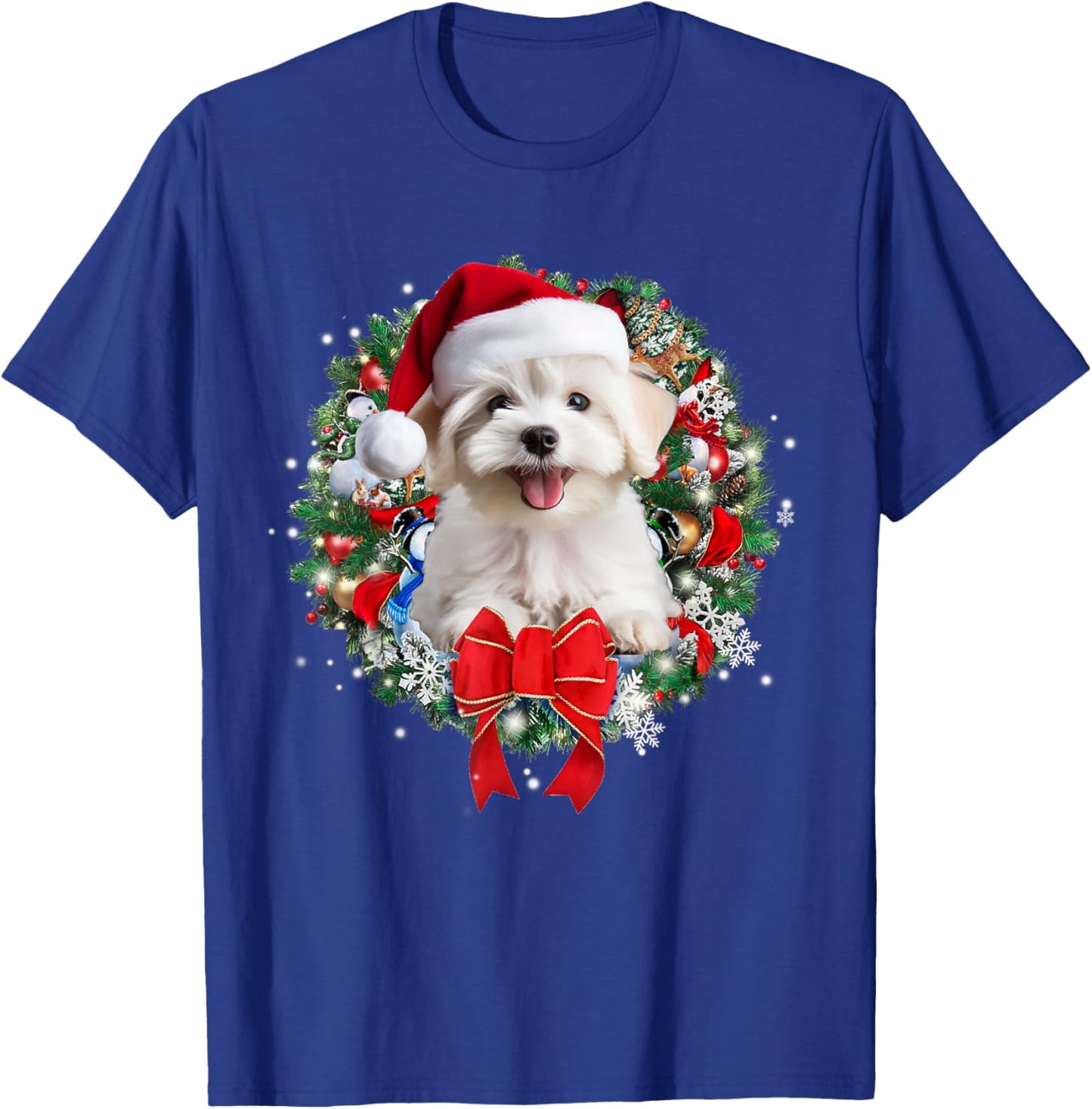 Maltese Christmas Wreath Decoration Xmas Pajamas T-Shirt - T-Shirt | Royal