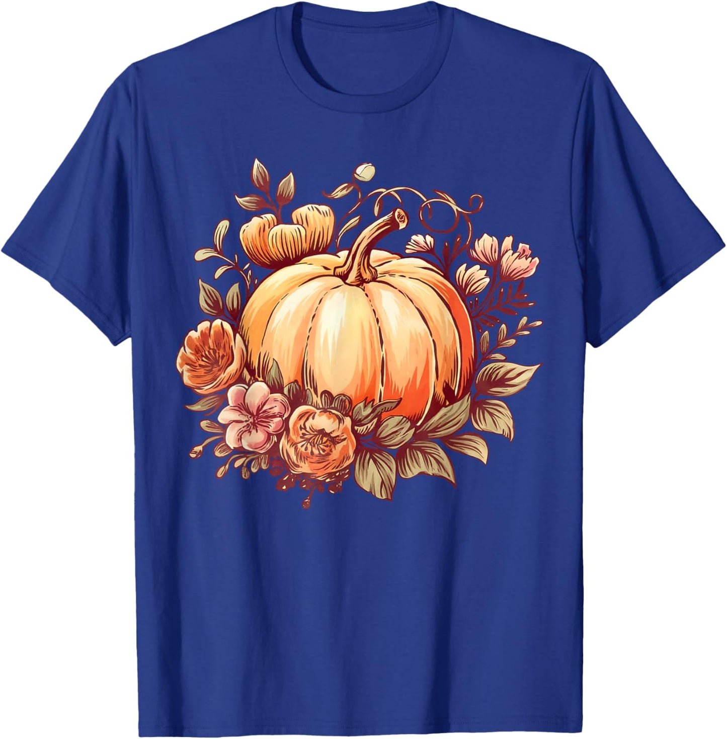 Fall Shirt Women Autumn Pumpkin Graphic Vintage Thanksgiving T-Shirt - T-Shirt | Royal