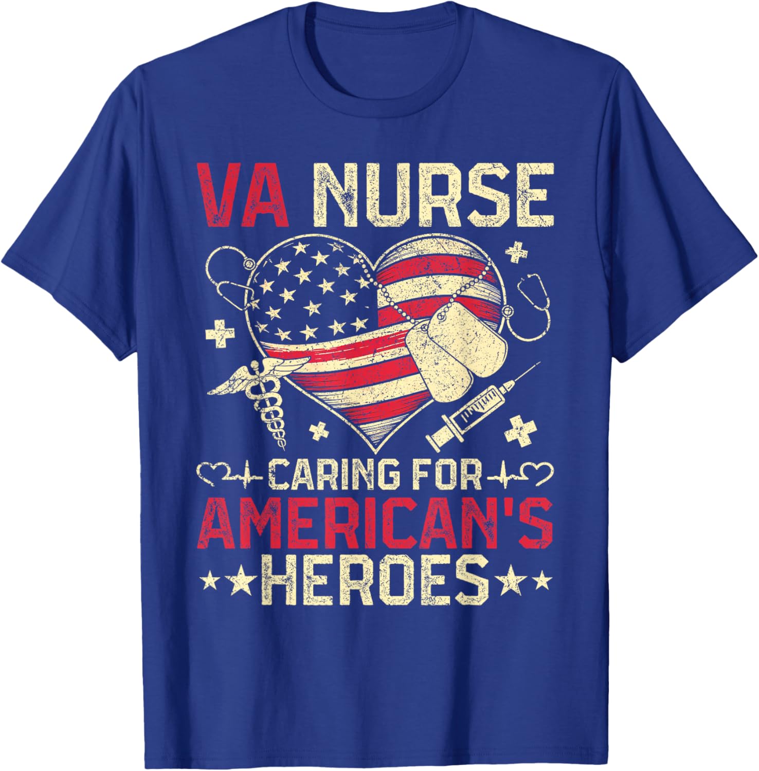 VA Nurse Caring for America's Heroes Veterans Day USA Heart T-Shirt - T-Shirt | Royal