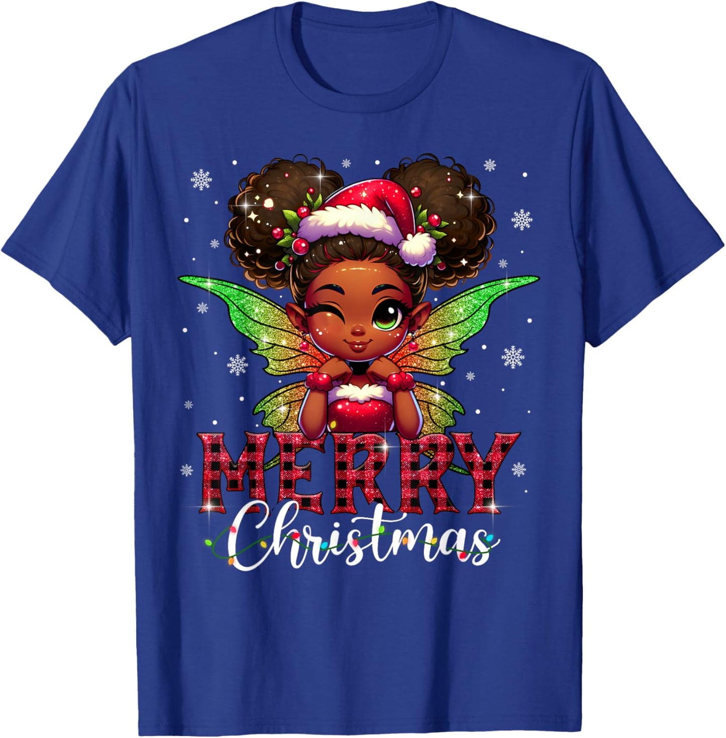 African American Merry Christmas Cute Black Girl Kids T-Shirt - T-Shirt | Royal