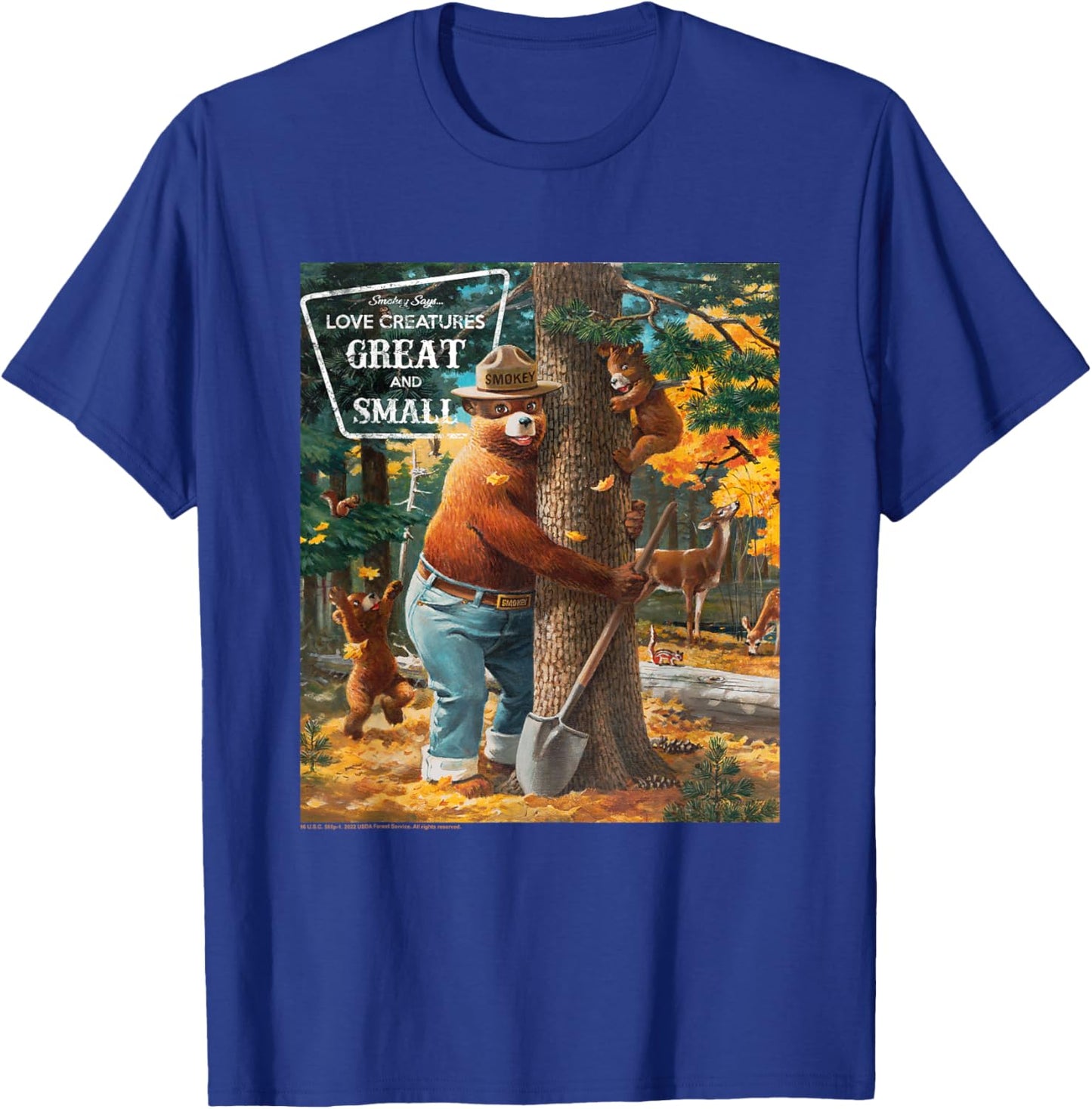 Smokey Bear Love Creatures Great And Small Tree Hug T-Shirt - T-Shirt | Royal