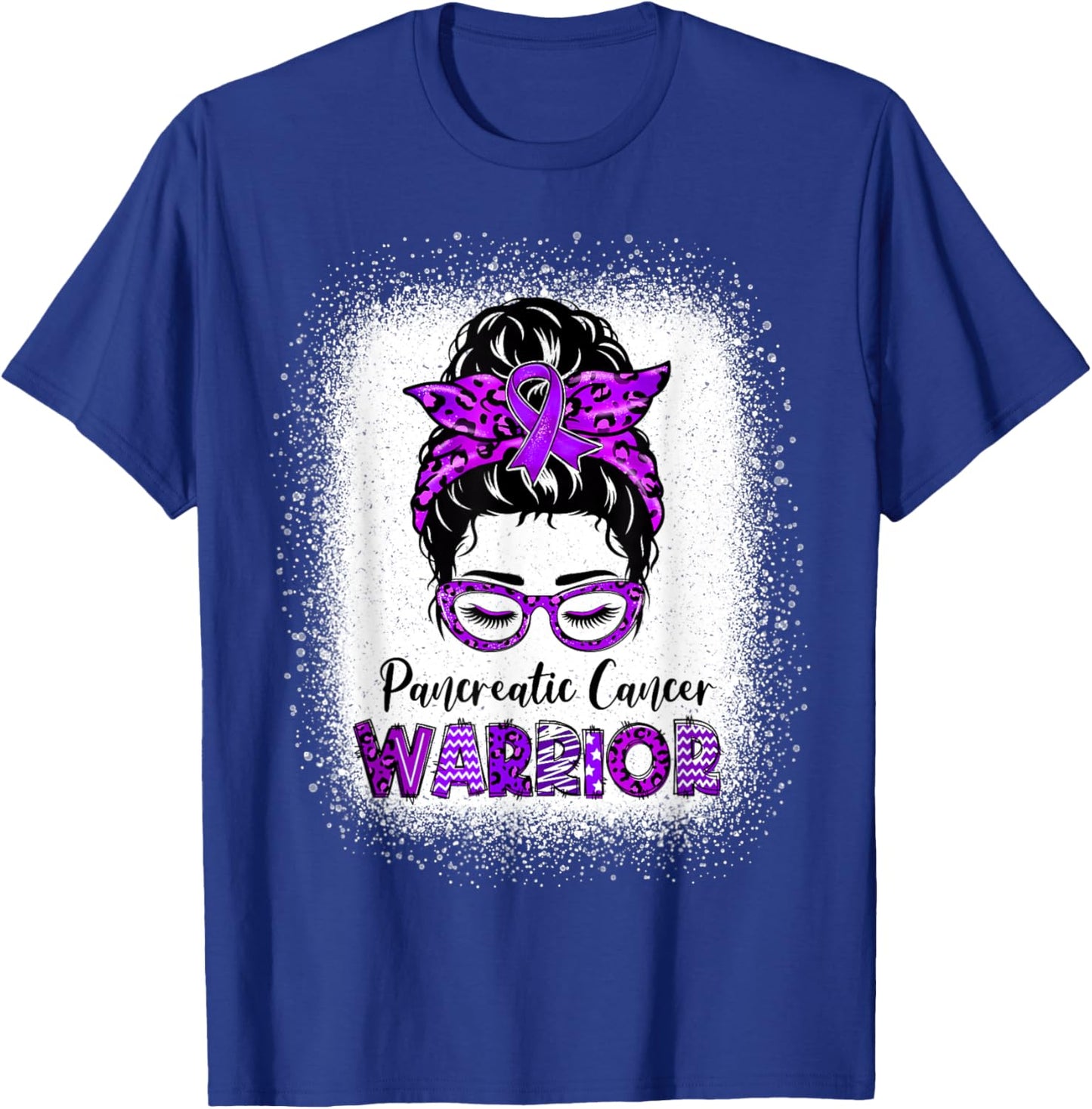 Pancreatic Cancer Awareness Messy Bun Purple Ribbon T-Shirt - T-Shirt | Royal