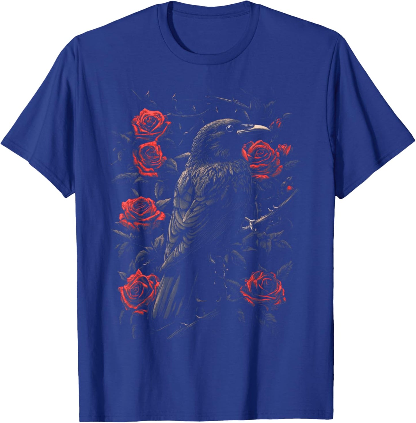 Raven Bird Gothic Kids Crow Roses Nature Floral T-Shirt - T-Shirt | Royal