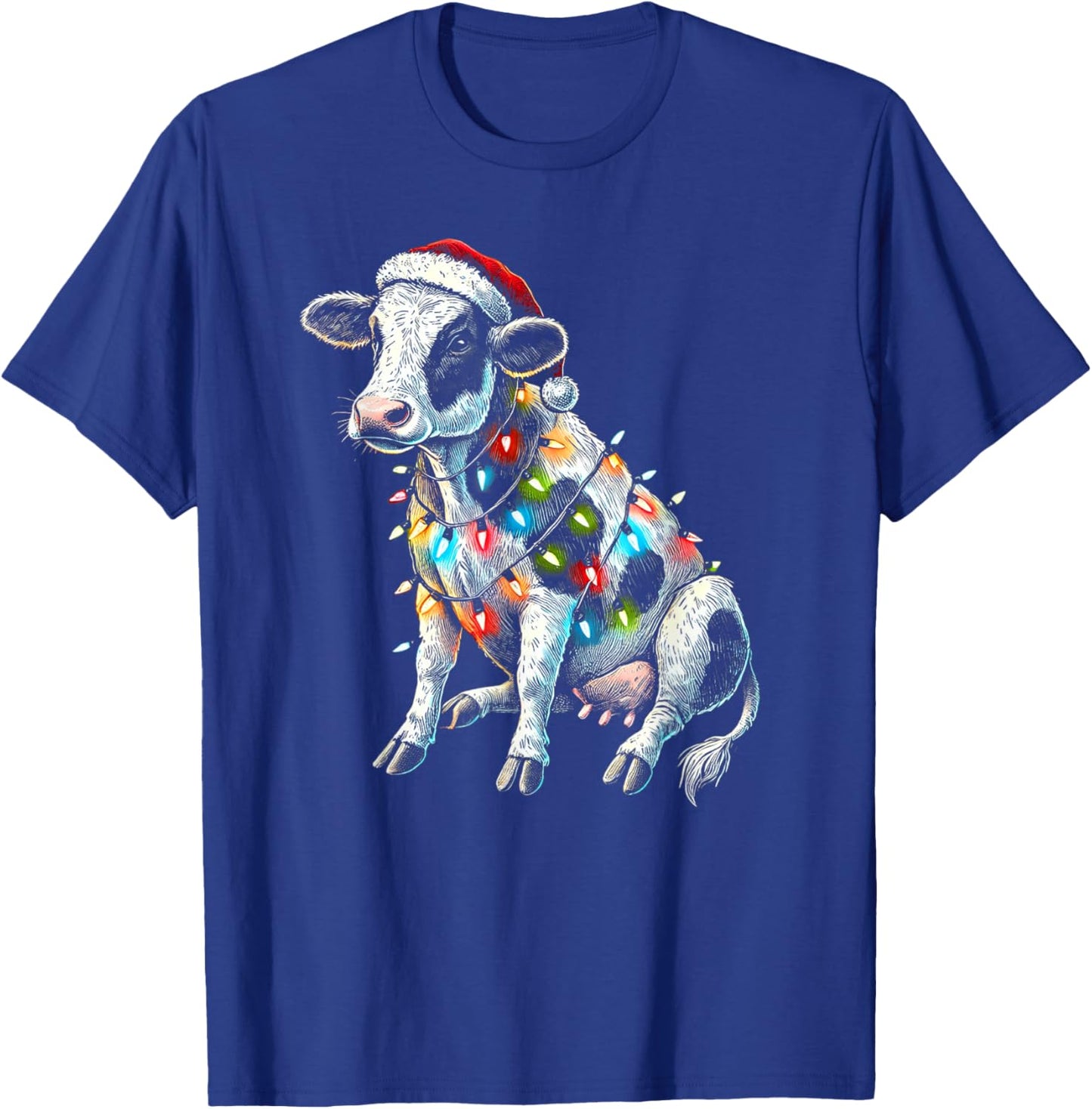 Funny Cow Farmer Small Holding Santa Hat Christmas Lights T-Shirt - T-Shirt | Royal