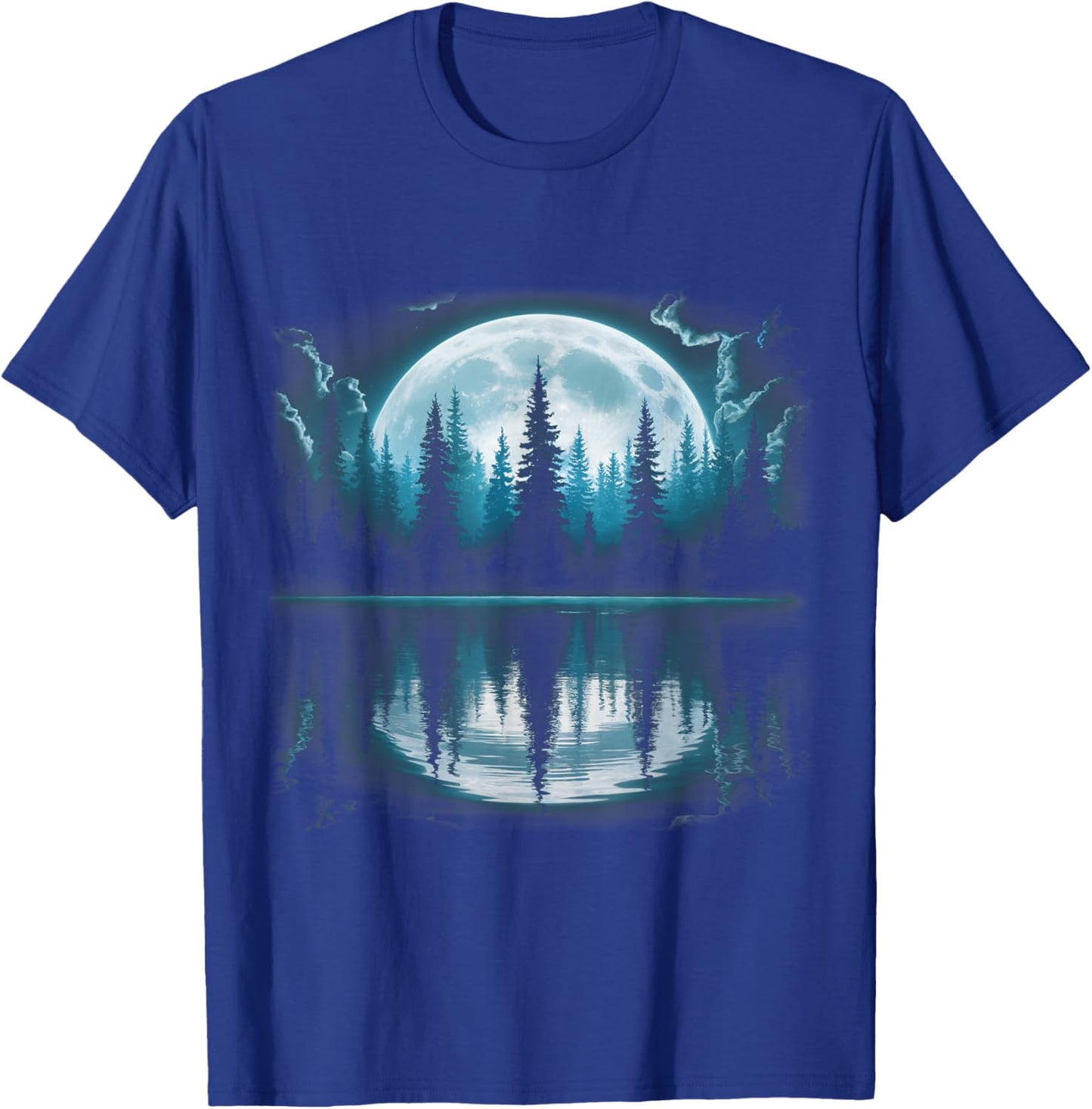 Full Moon Forest Trees Reflection Nature Outdoor Night Art T-Shirt - T-Shirt | Royal