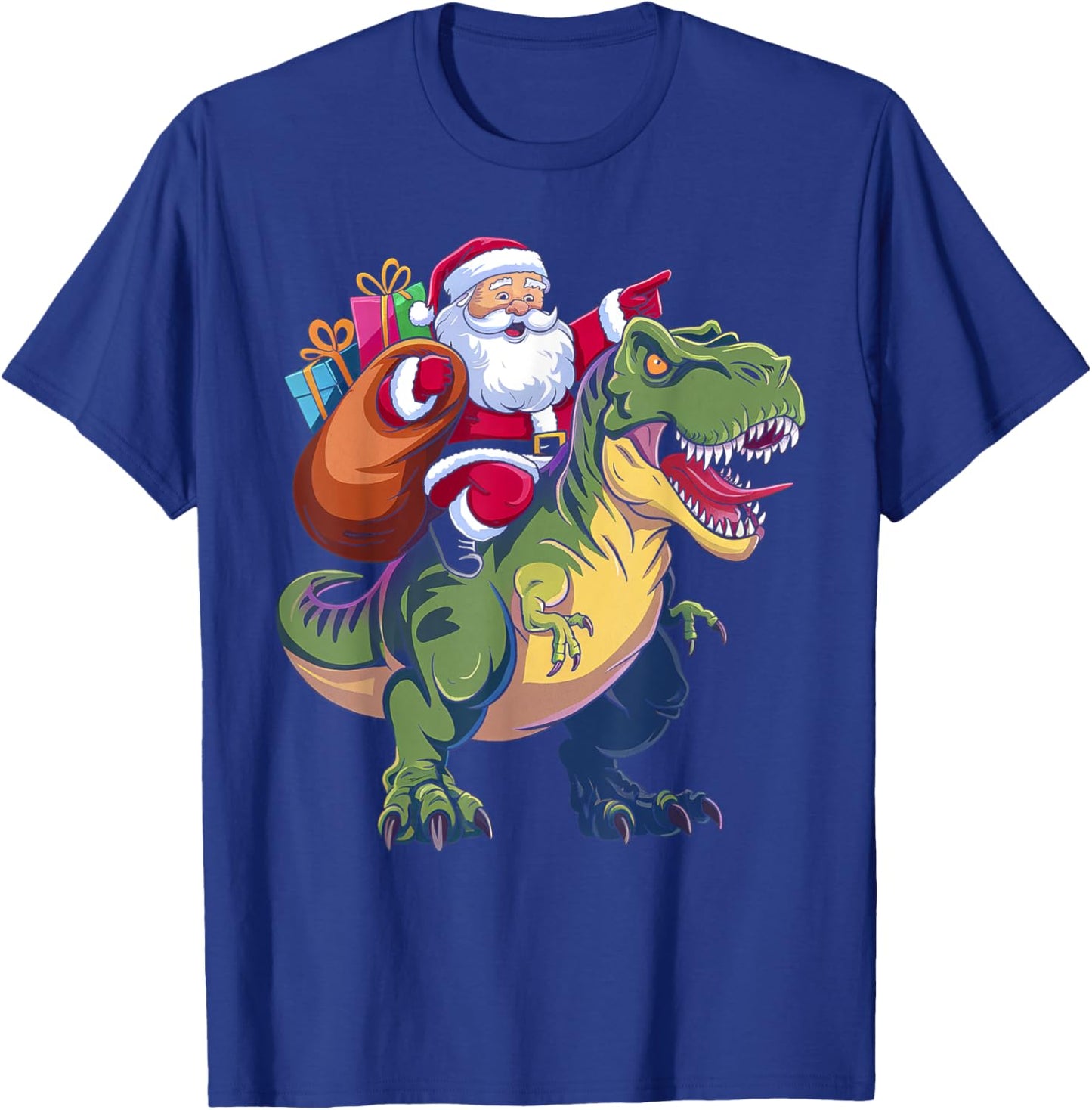Christmas Santa Riding Dinosaur T-rex Boys Kids Toddler T-Shirt - T-Shirt | Royal