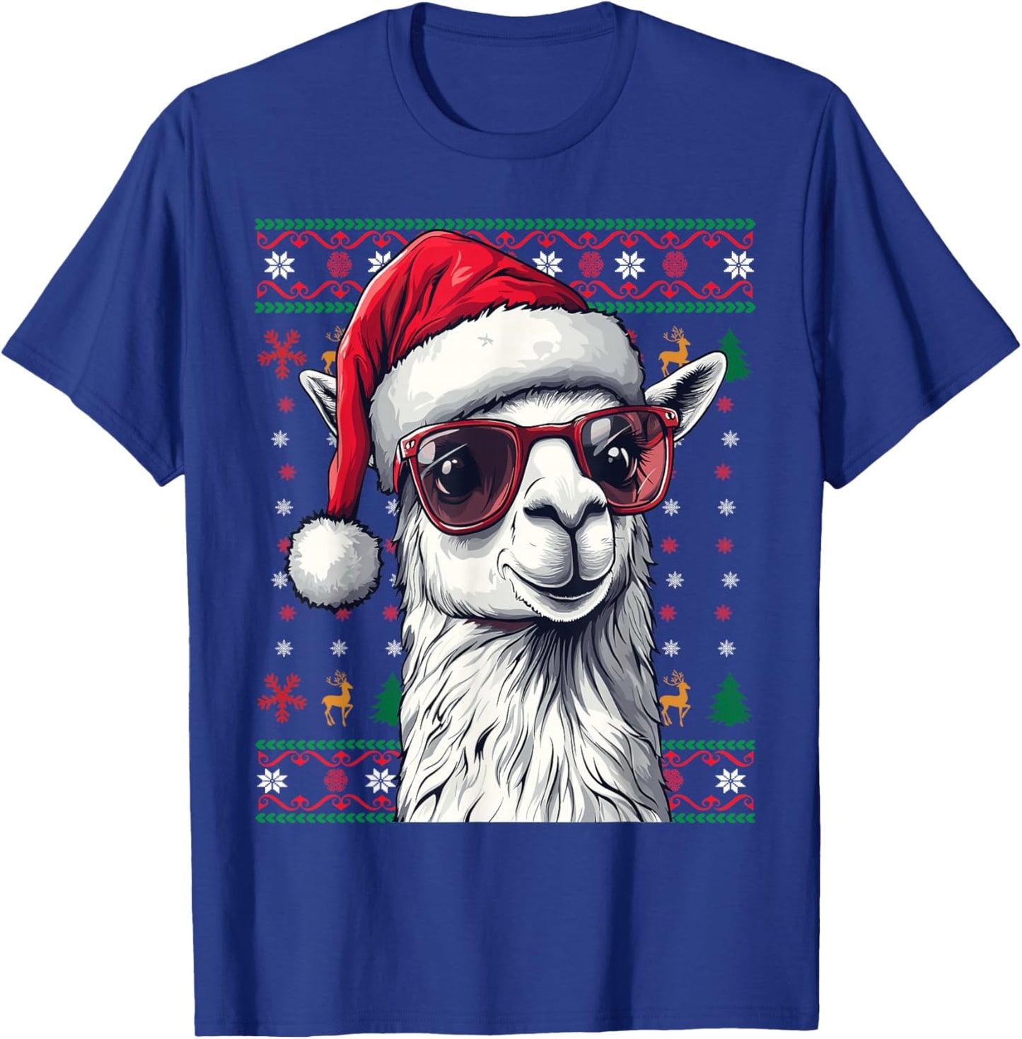 Llama Santa Hat Ugly Christmas Funny Holiday Llama Lover T-Shirt - T-Shirt | Royal