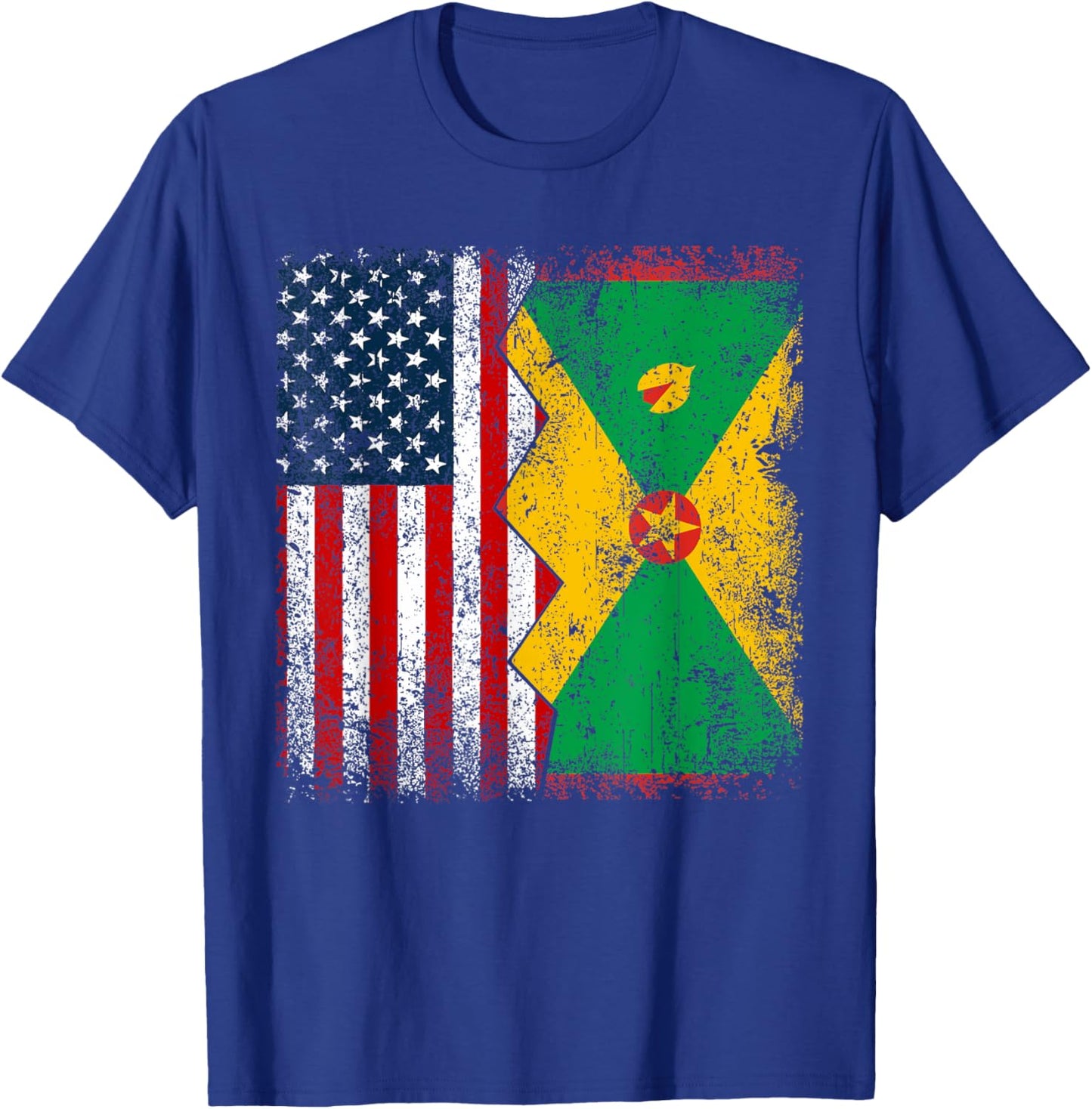 Grenadian Roots | Half American Flag | America Grenada Flags T-Shirt - T-Shirt | Royal