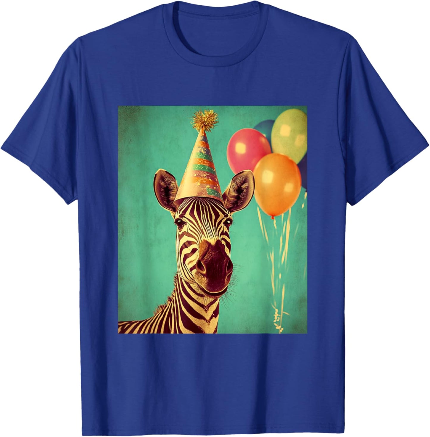 Zebra Retro Art Print Birthday Party Balloons & Party Hat T-Shirt - T-Shirt | Royal