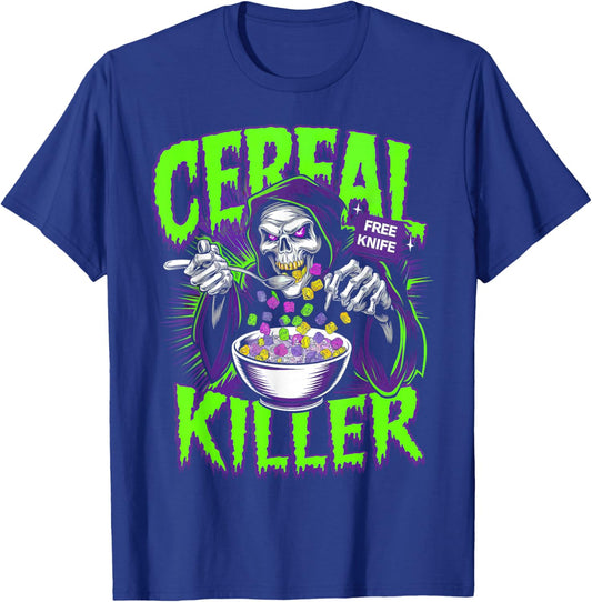 Funny Horror Movies And Cereals Lovers Apparel -Adults Cereal Killer True Crime Lover Grim Reaper Halloween Black Small T-Shirt - T-Shirt | Royal