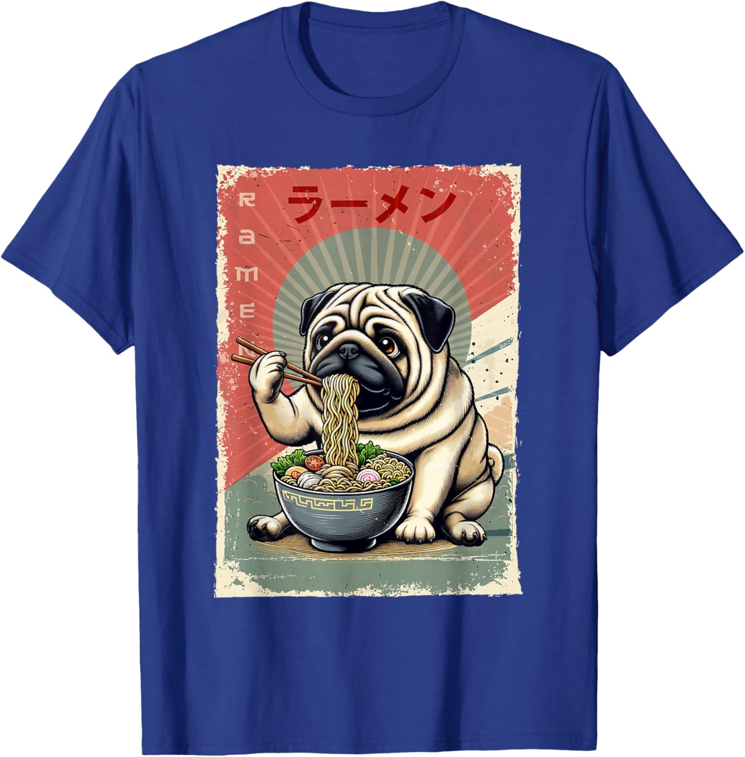 Pug Dog Eating Ramen Japanese Noodles Soup -Adults, -Kids Black Small Classic Fit Short Sleeve T-Shirt - T-Shirt | Royal