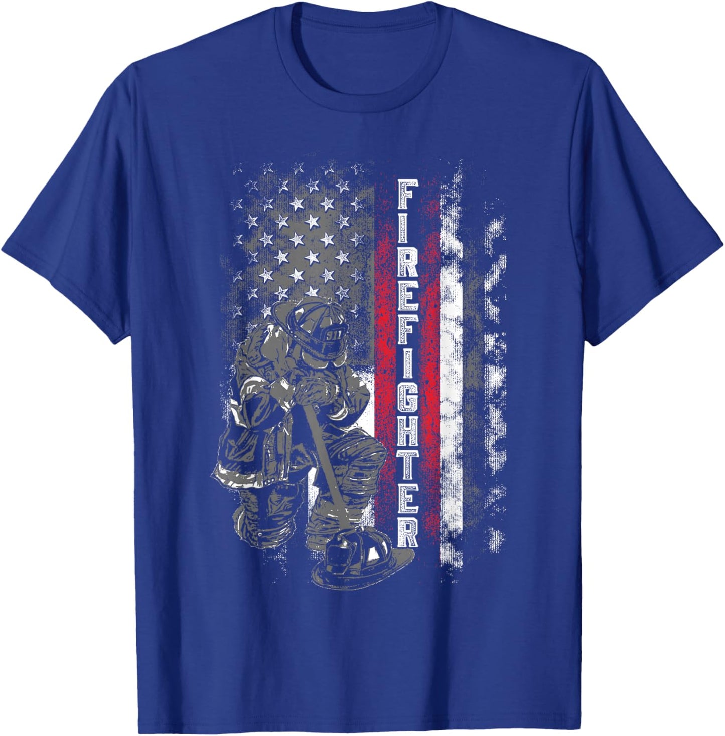 Fallen Fireman American Flag Thin Red Line Firefighter T-Shirt - T-Shirt | Royal