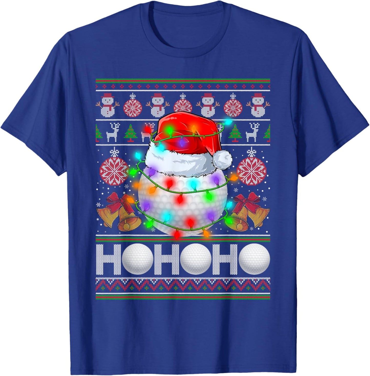 Santa Claus Golf Ball Xmas Tree Light Ugly Christmas Sweater T-Shirt - T-Shirt | Royal
