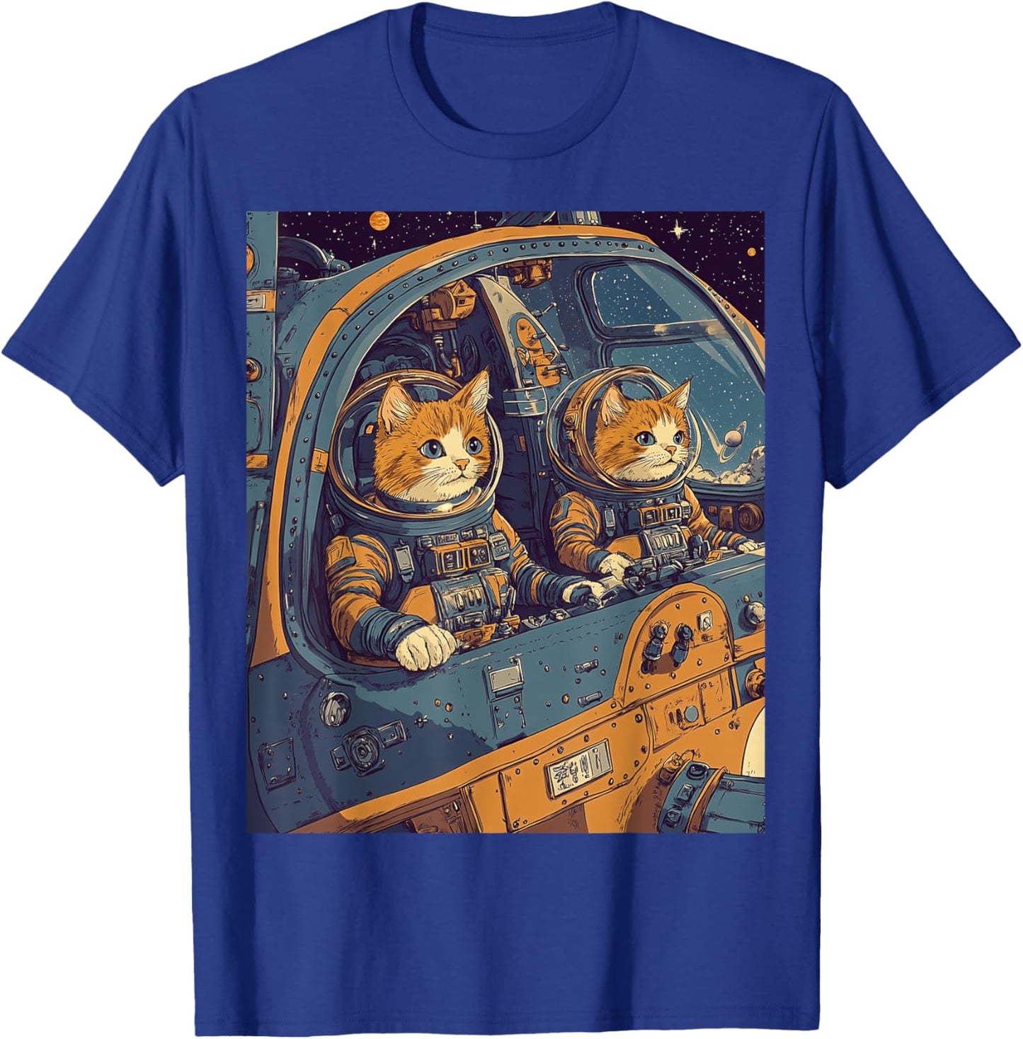 Two Cats Astronauts in Spacecraft T-Shirt - T-Shirt | Royal